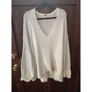 Free People Oversized V-Neck Ribbed Sweater in White